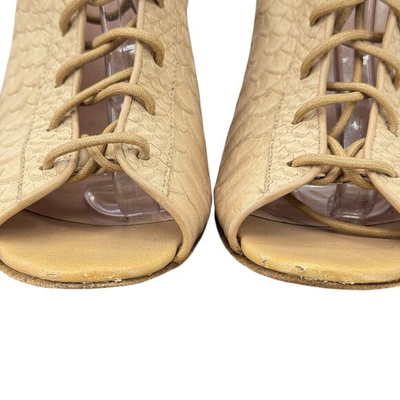 Kate Spade Inella Bootie Heel Women’s 8 Beige Lace Up Peep Toe Snakeskin Leather - Picture 4 of 12